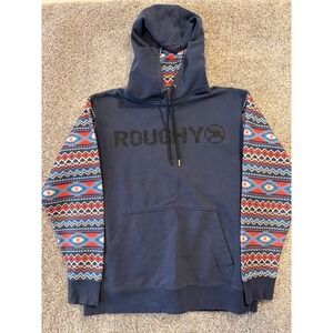Hooey Hoodie Mens M Navy Roughy Southwestern Pattern Sleeve Pullover Sweatshirt